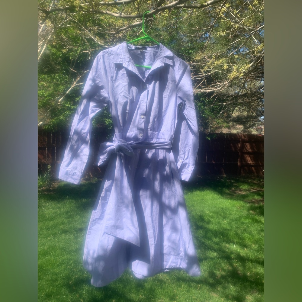 Size 8, J. CREW fit & flare collard dress with sash , button up , light blue